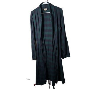LL Bean Robe Men's Large Green Blue Plaid Belted Flannel Long Sleeve Pocket